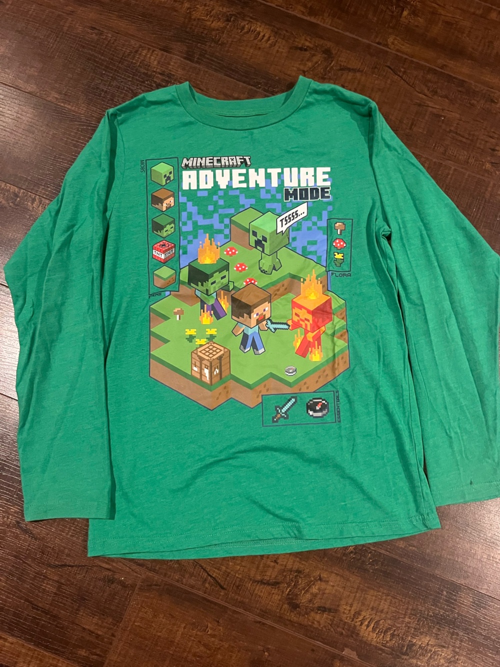 Minecraft Adventure Mode Green Long-Sleeve Tee for Kids